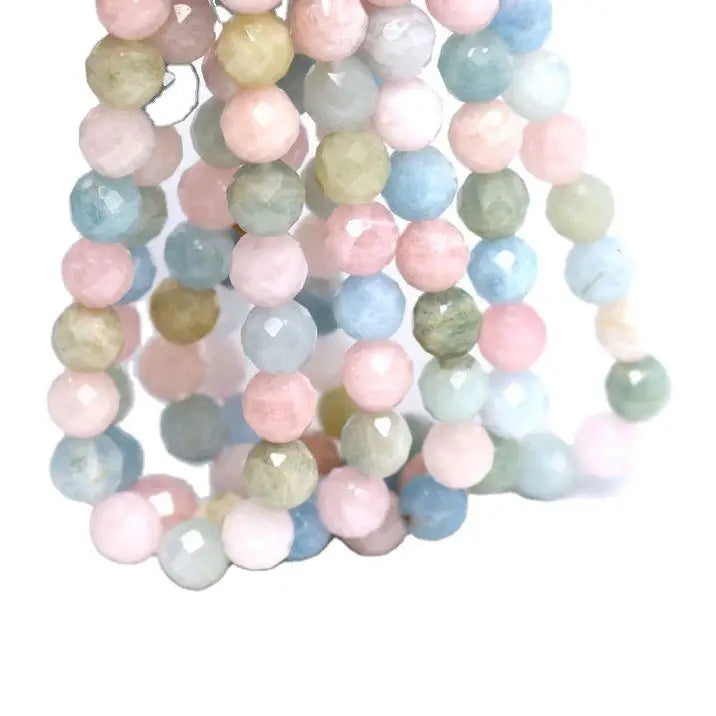 Hand Cut 64 Faceted Natural Gemstone Morganite Round Beads Loose Stone Beads for DIY Jewelry
