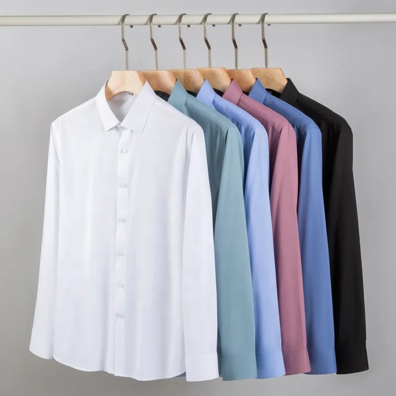 New Arrival Pure Anti-Wrinkle Draped Casual No-Iron Professional Wear Business Clothing 3D Men's White Modal Long Sleeve Shirt