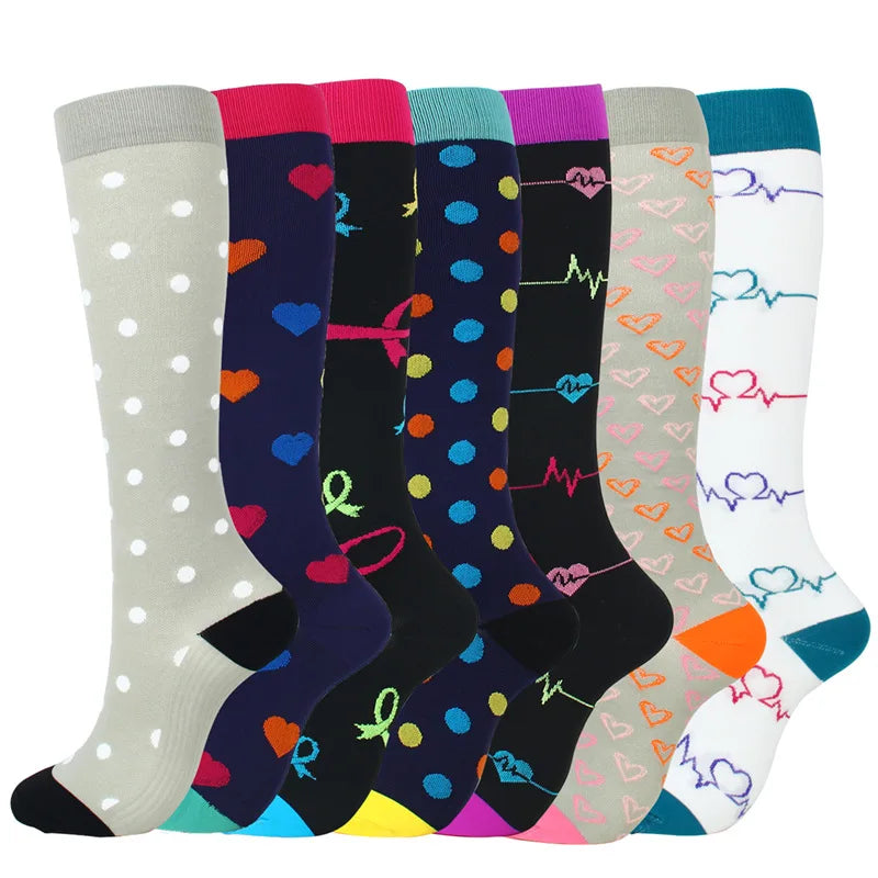 Customize logo Electrocardiogram love Heart Pattern Polka Dot  Bow Knot Colorful Cartoon Socks Compression Socks for Women