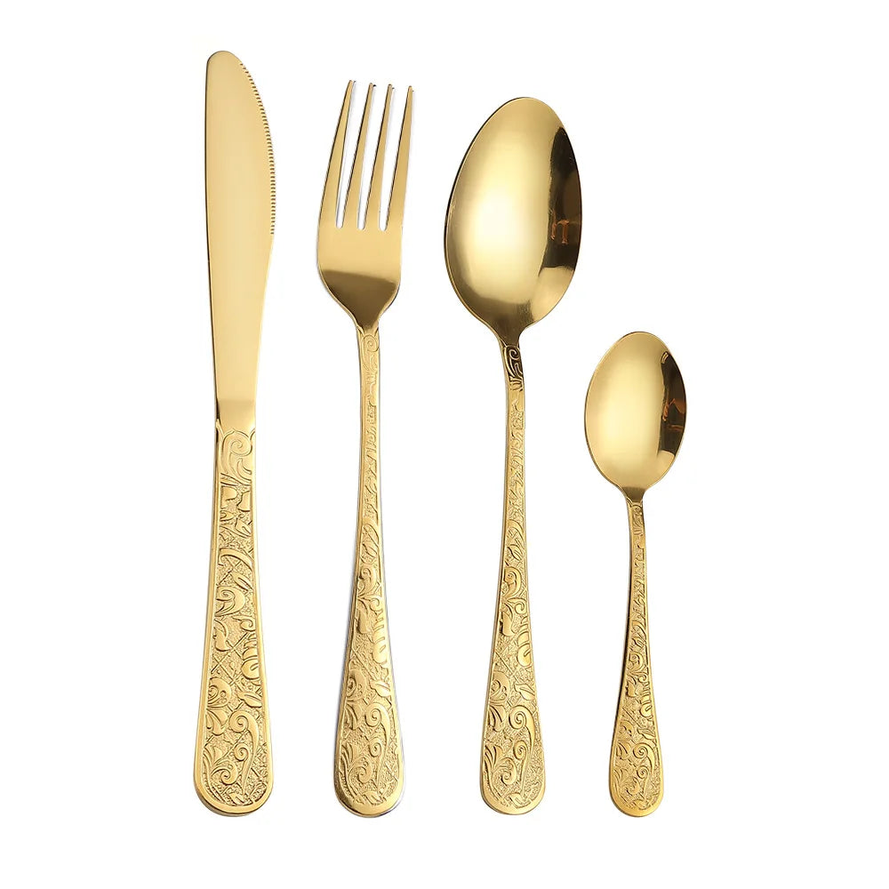 Wholesale Flatware Set Stainless Steel Dinner 4pcs Steak Knife Dessert Fork and Coffee Spoon Party Vintage Cutlery Set Gift Box