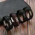 Magnetic Buckle 316Stainless Steel Infinity Charm Braided Brown/Black Multi Layer Leather Bracelet for Men