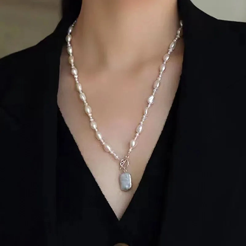 Dainty Jewelry 14K Gold Plated Women Sweater Choker Irregularity Baroque Pearl Necklace