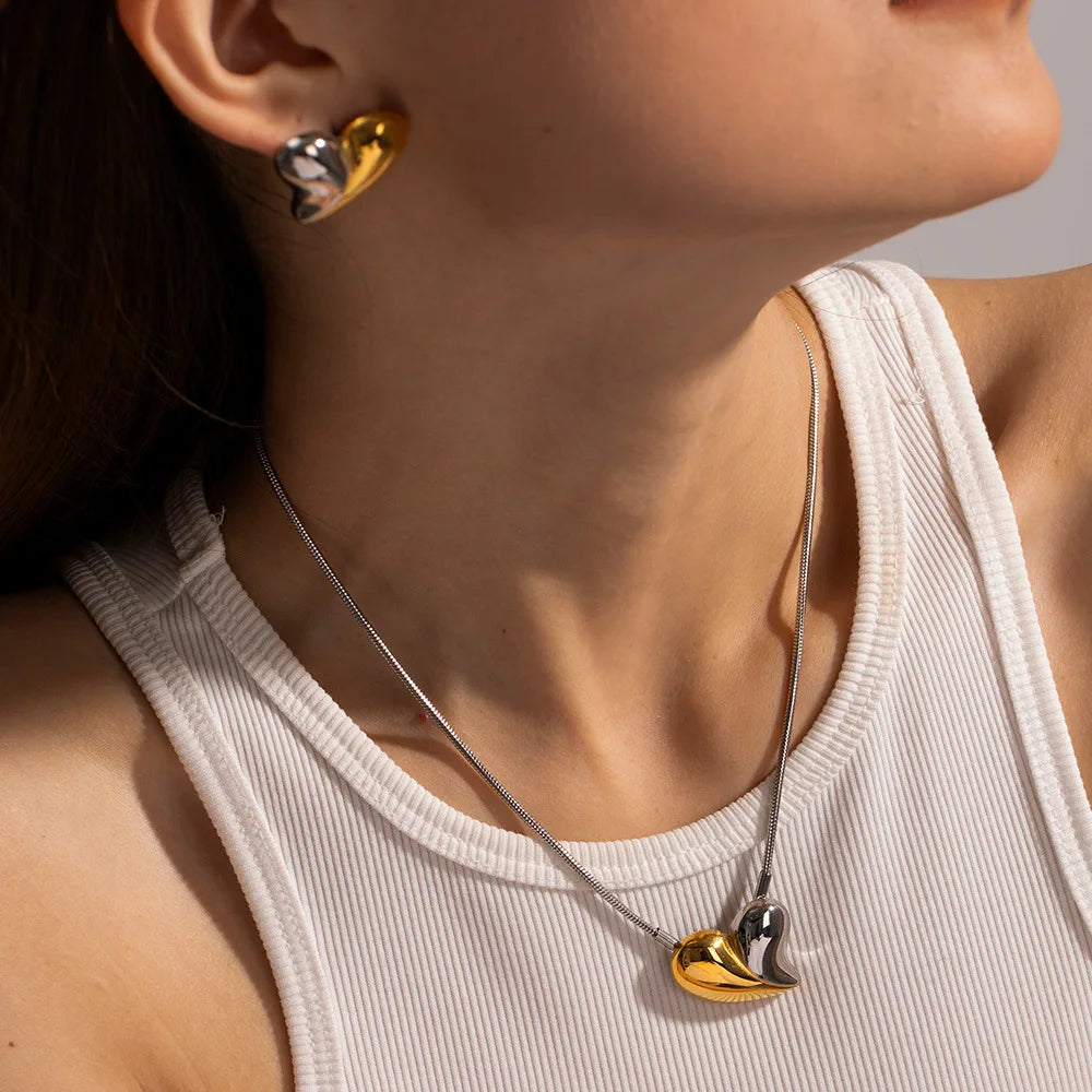 BJG0327N 0266E Stainless Steel 18k Gold Plated Earrings Necklace Heart Pendant Stainless Steel Necklace for Women