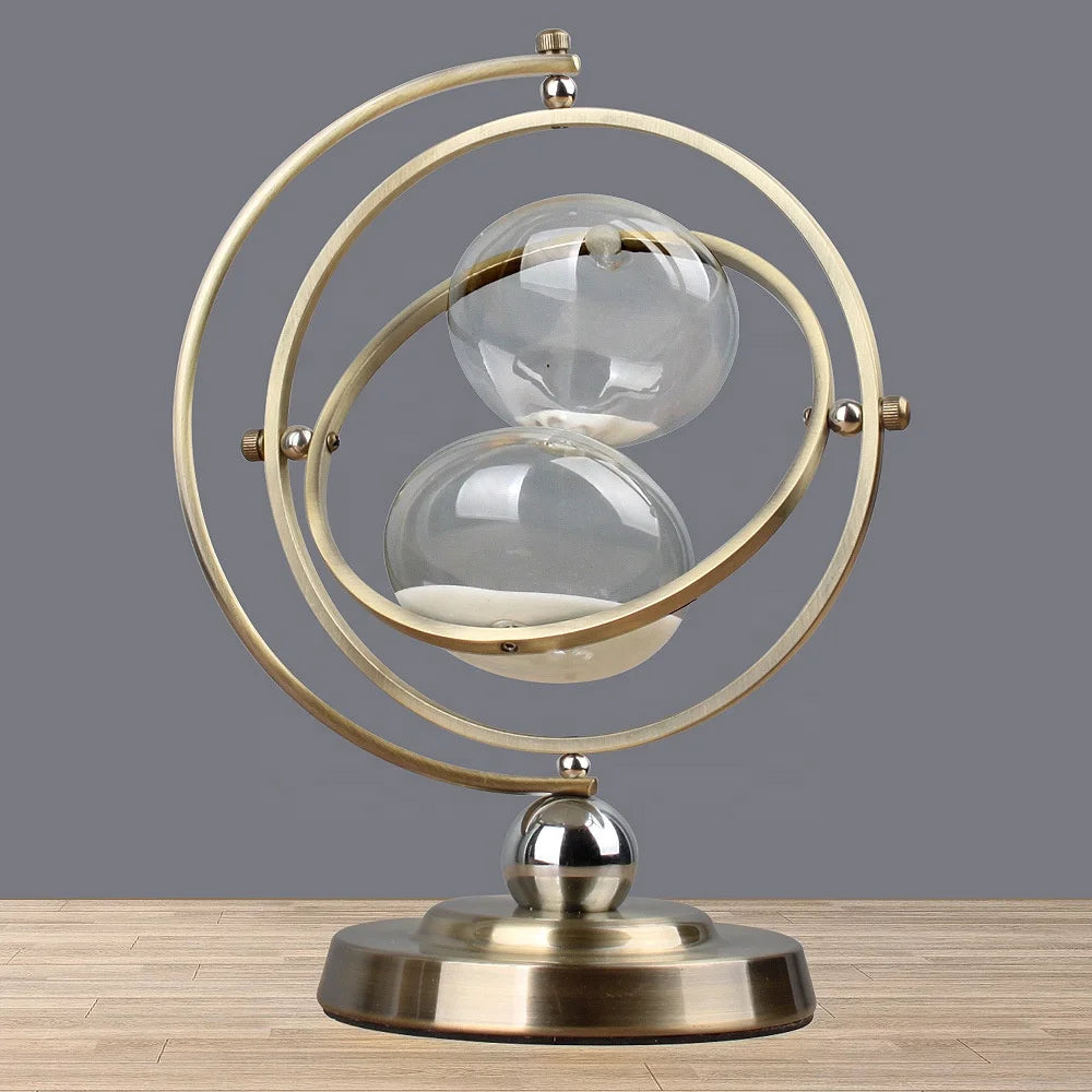 Large 60 Minute Vintage Brass Black Sand Timer 360 Degree Rotating Hourglass Home Desk Office Decor Gift Made of Metal