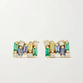 LOZRUNVE Gold Filled 925 Sterling Silver Zircon Rainbow Colored Baguette Bling Stud Boho Earrings Daily Wear Jewelry