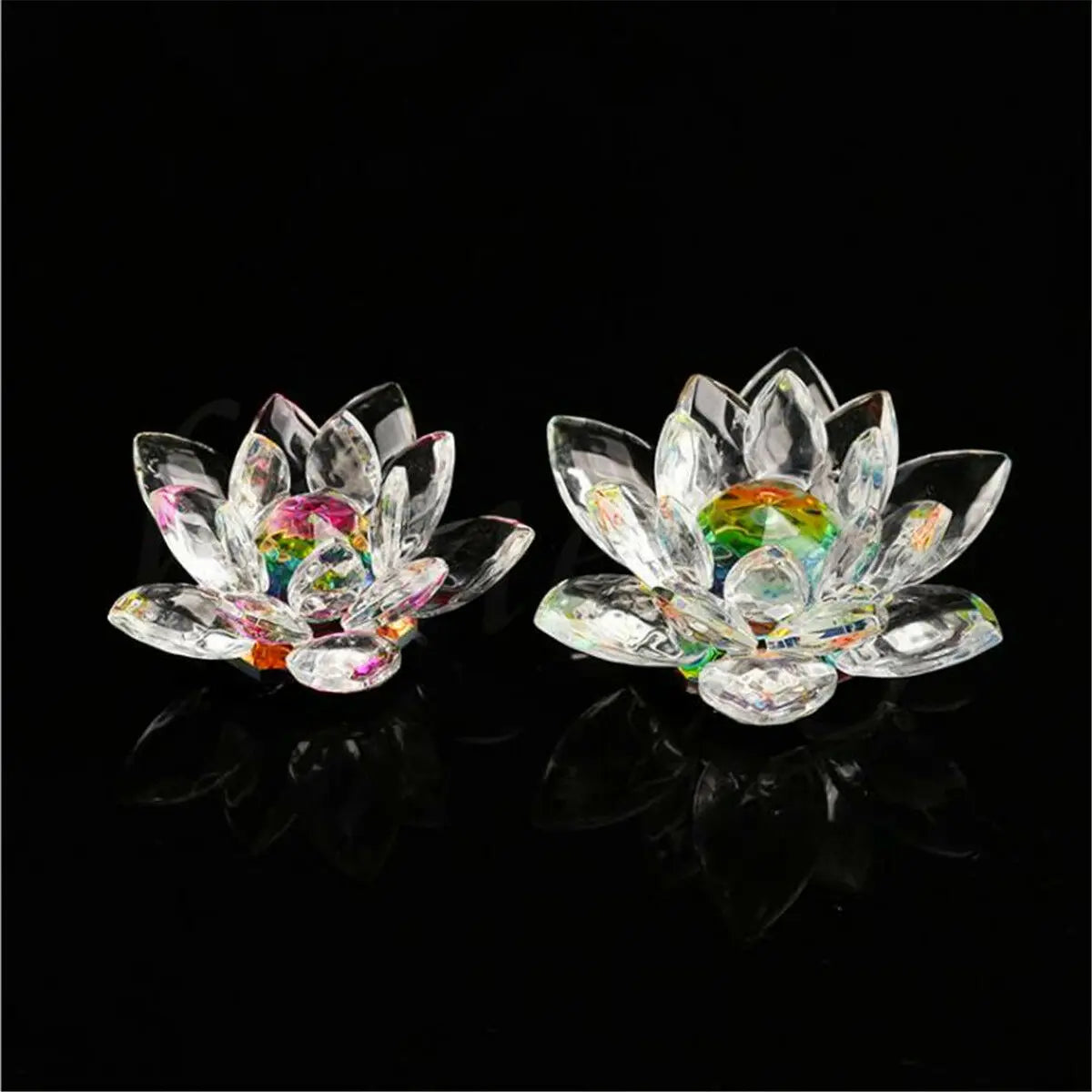 Beautiful Colorful Crystal Lotus Feng Shui Home Car Decor Ornament Craft Collection Xmas Gift