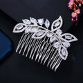 Elegant Shiny Cubic Zirconia Crystal Large Leaf Shape Wedding Hair Crown Comb Bridal Tiara Headpiece Evening Jewelry Accessories