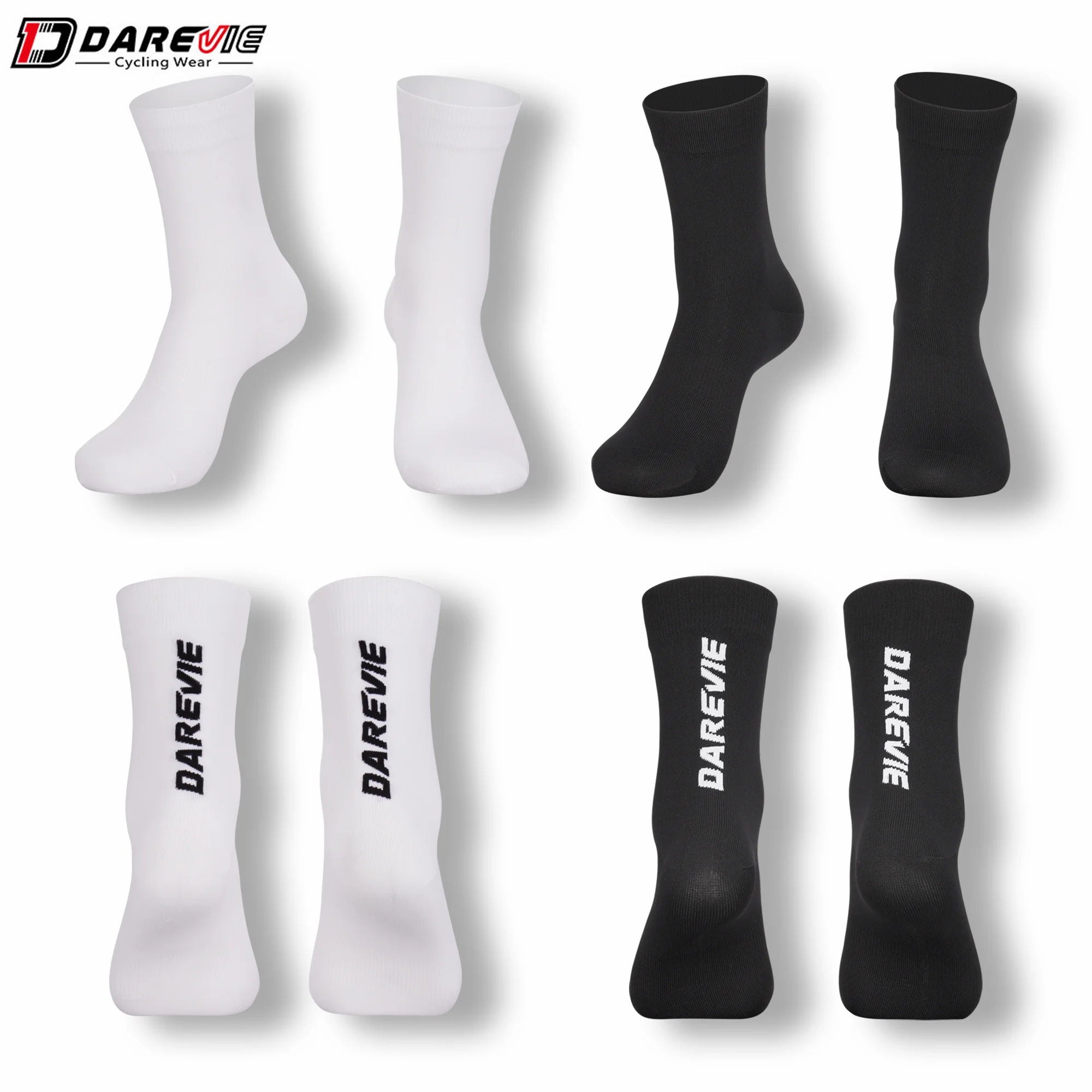 Darevie White Black Sublimated Road Cycling Bike Socks Sport Knitted Cycling Socks Men