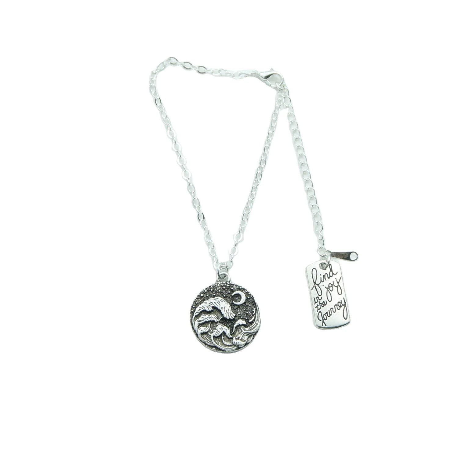 Summer Beach Surfing Moon Wave Bracelet for Men and Women Simple Bracelet with Find Joy in the Journey Small Pendant