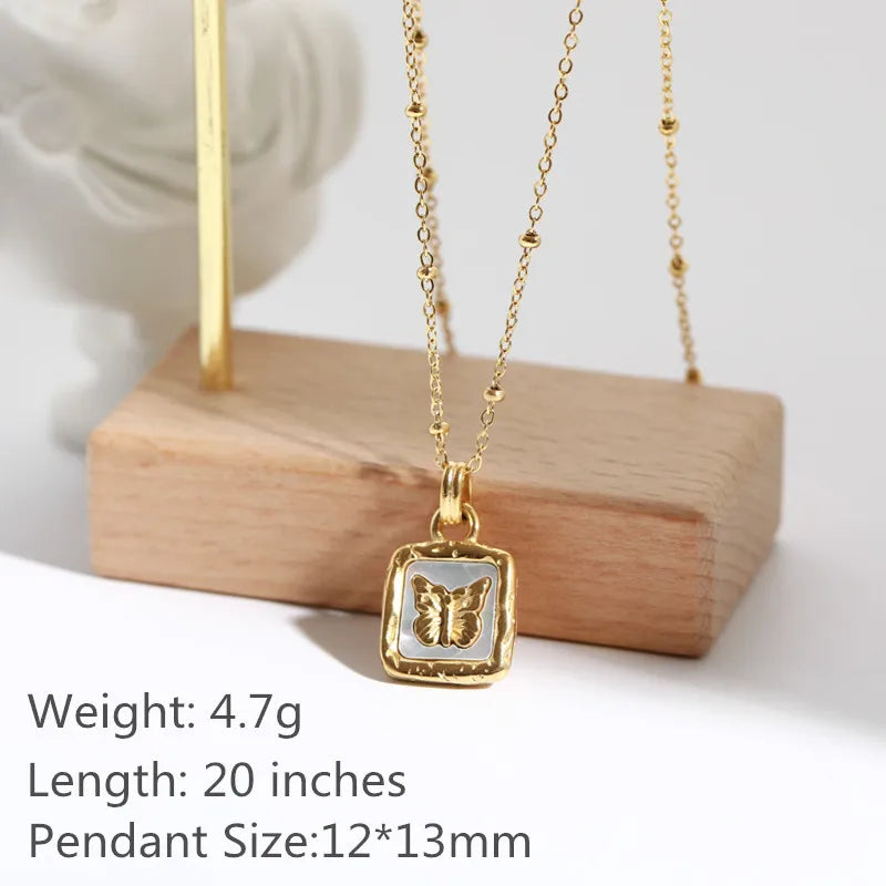 Delicate 18K Stainless Steel Butterfly Pendant Necklace Shell Square Sweater Chain Jewelry Valentine's Day Gift