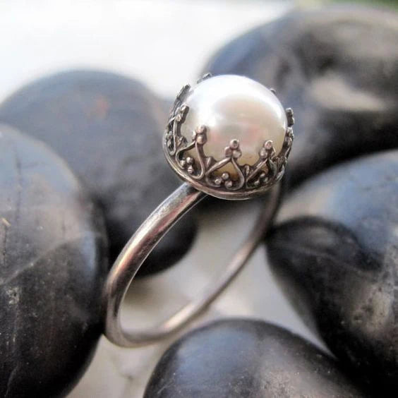 CAOSHI OEM ODM Factory Price Silver Color Pearl Rings Wholesale High Quality Pearl Vintage Rings Women Ladies