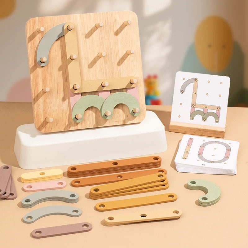 Custom Creative Geometric Puzzle Alphabet Shape Matching Fine Motor Brain Teaser Education Pegboard Toys for Kids Boys Girls