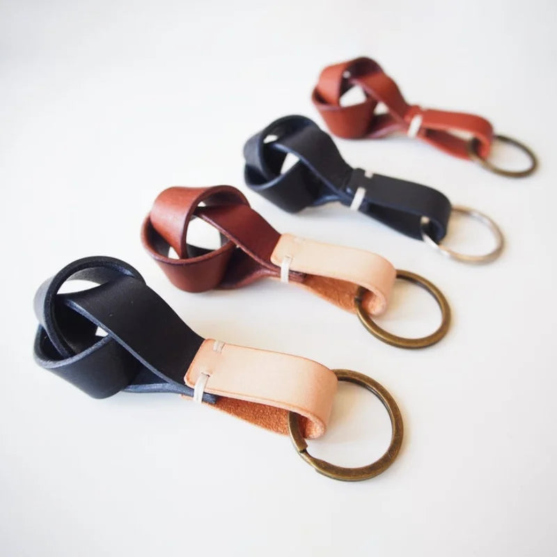 Custom Genuine Leather Knot Keyring Personalised Keyring Key Holder Keychains with Ring Keychain