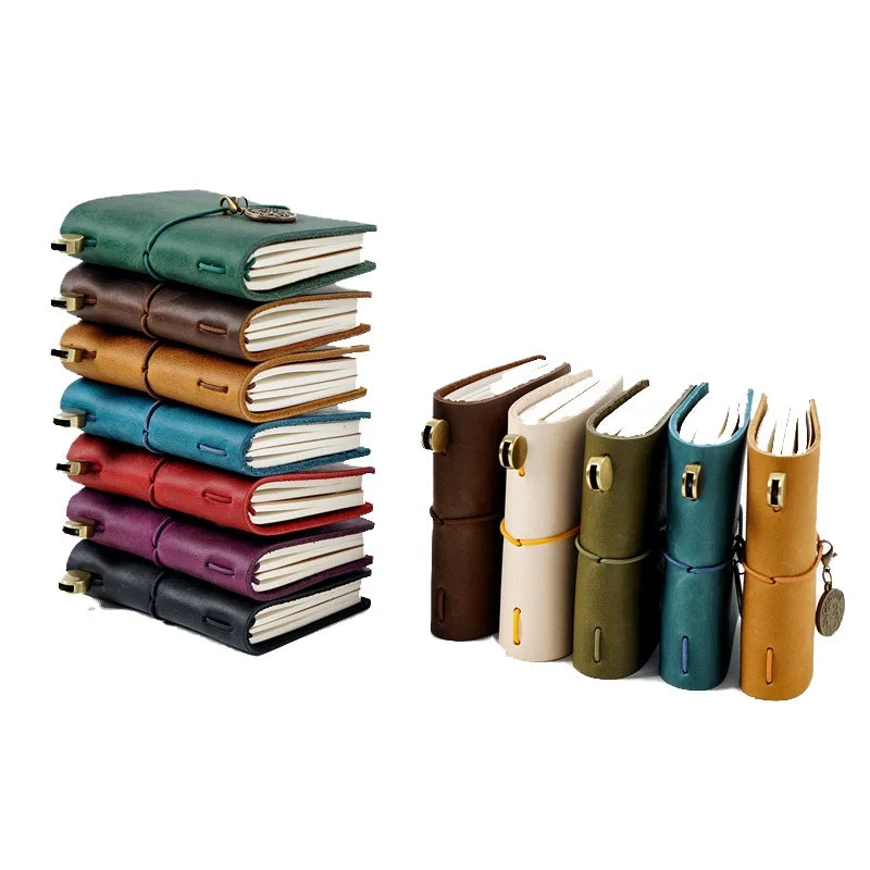 Trendy A9 128 Sheet Genuine Leather Sewing Binding Business Travel Journal Super Writing Planner Mini Pocket Day Promotion Gift