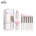 Wholesale Portable Retractable Lip Eye Foundation Powder Make up Brush 8 in 1 Mini Travel Size Makeup Brush Set