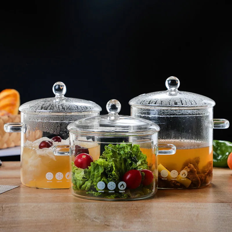 2021 Factory Hot Transparent Clear Double-ear Cooking Pot Borosilicate Pyrex Glass Cooking Pot