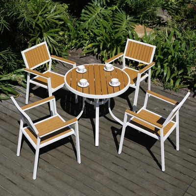 Plastic Armchair Popular Restaurant Terrace Furniture Plastic Wood Chair and Table Modern Garden Chair Aluminium Alloy MegaBDM