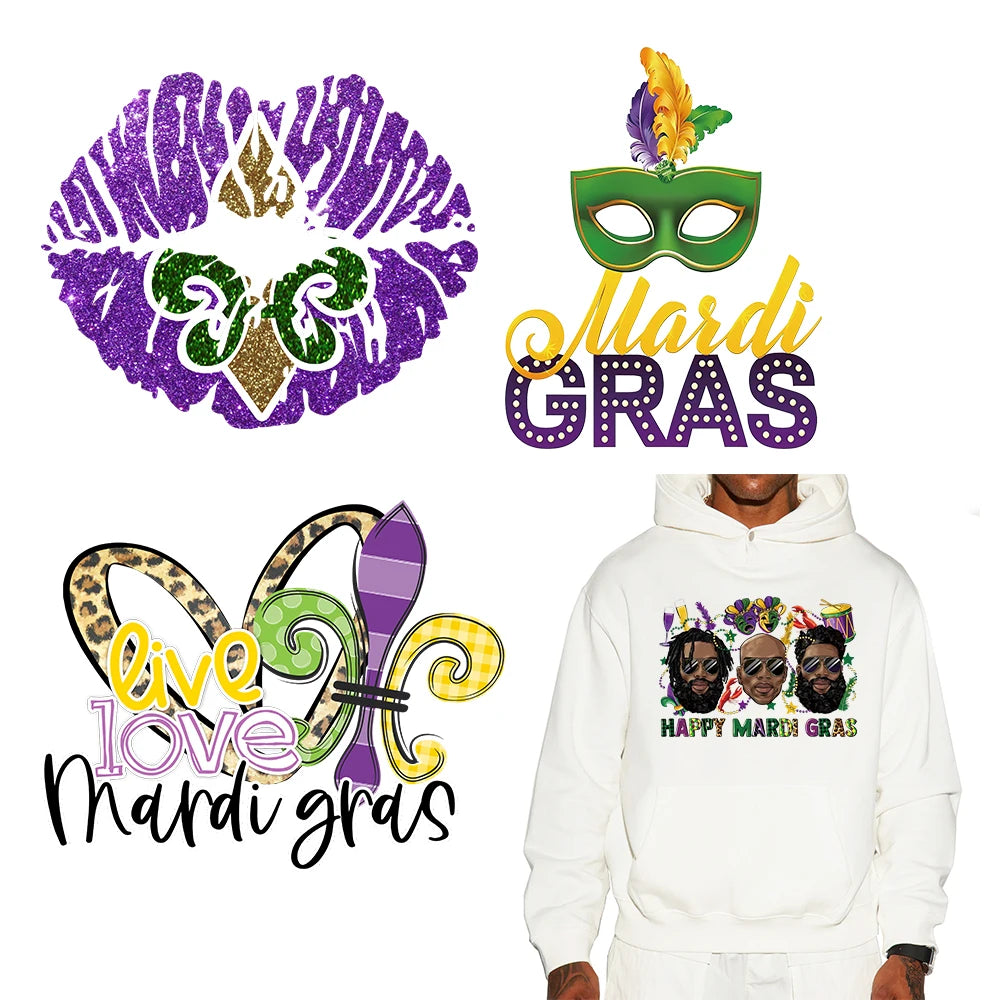 Custom Mardi Gras Heat Press Transfers for T Shirt Ready to Press Heat Transfer Designs