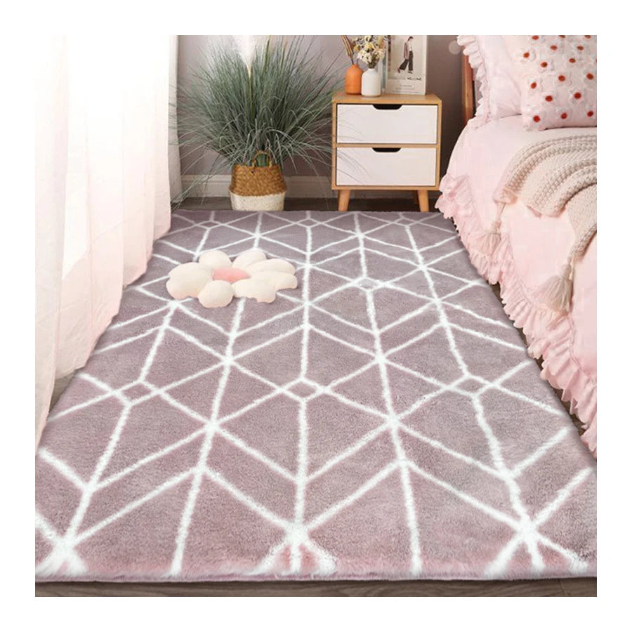 Geometry Style Luxury Fluffy Carpet Soft Faux Rabbit Fur Rugs with Non-slip Backing