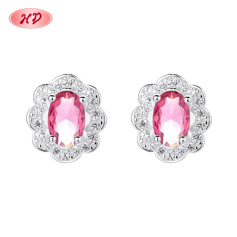 Chic S925 Silver Flower Stud Earrings Wholesale Colorful Zircon Beauty 925 Silver Earrings Fashion Jewelry for Women
