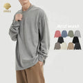 CNSHELL 310gsm  Rib Cuff Acid Wash Sun Fade Vintage Look Loose Fit Regular Length White Long Sleeve Shirt