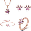 BINSHUO Pink Zircon Rose Gold Brass Jewelry Set Cute Cat Claw Necklace Earring Stud Bracelet Ring 4-Piece Jewelry Set for Woman