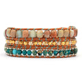 Classic 3-Layer African Turquoise Natural Jasper Leather Wrap Bracelets Bohemian Fashion Jewelry Bangles Gemstone Beads Silver