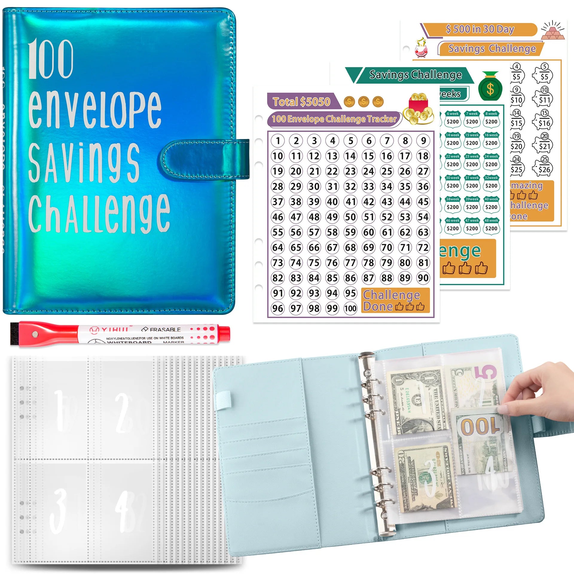 New Product 100 Envelope Money Saving Binder A5 Budget Binder Organizer Savings Challenge Planner Cash Wallet Saving With Pen
