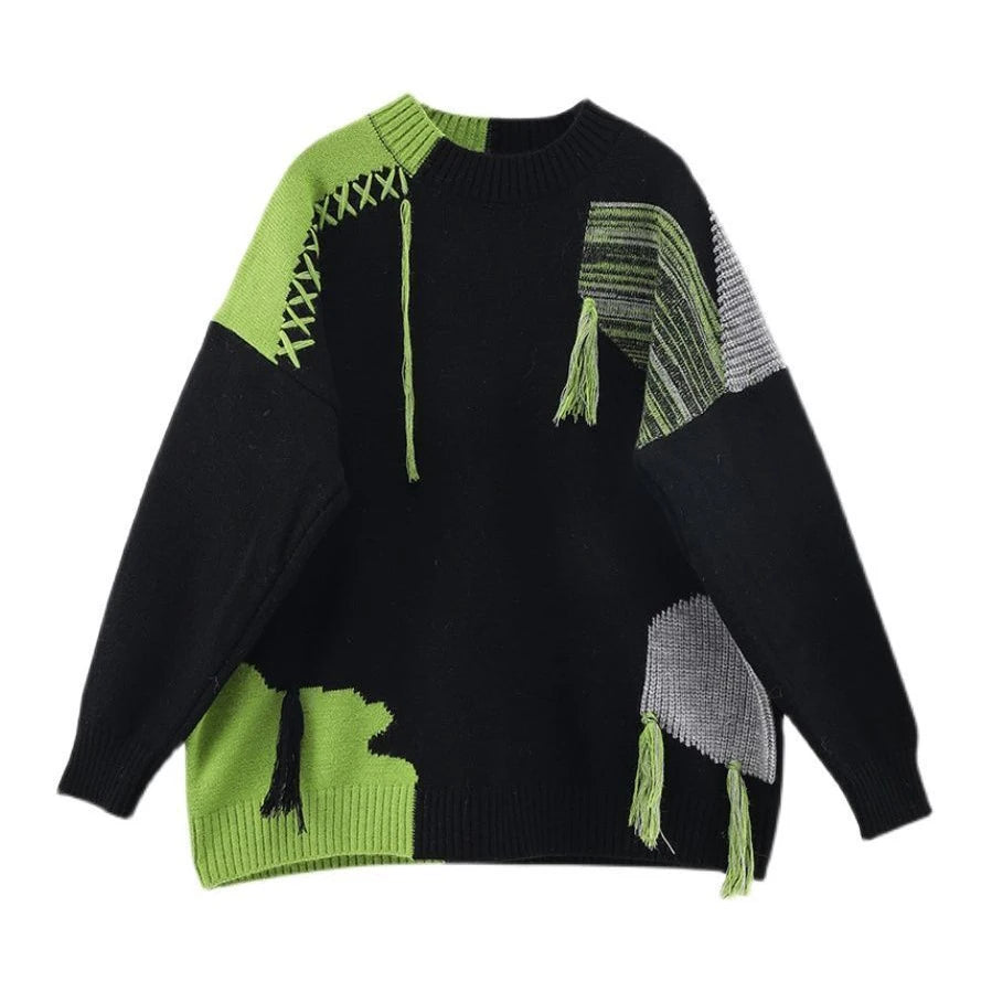 Factory Wholesale Autumn and Winter Pullover Korean Style Lazy Soft Waxy Knitwear O-neck Color Block Knitted Sweater for Men