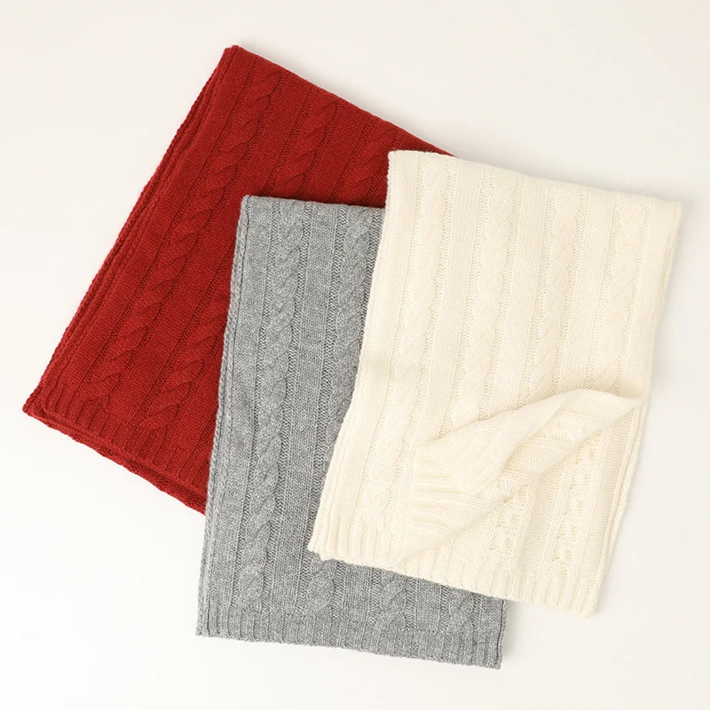25 Hot Selling Custom  Winter Warm Knitted Vertical Stripe   Women Cashmere Scarf  Men Luxury Neck Warmer Cashmere Scarves