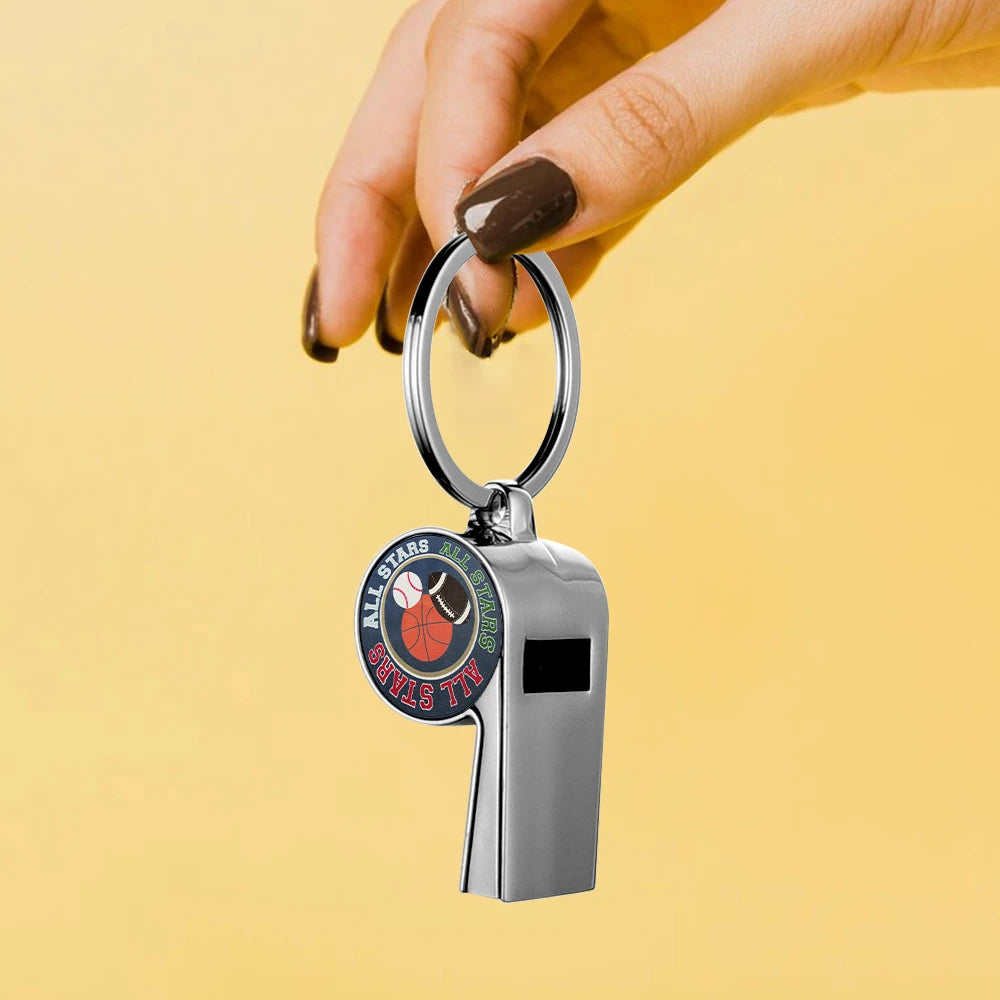 Fast Custom Stock Keychain Double-sided Whistle Keychain Sublimation Blank Metal Keychain