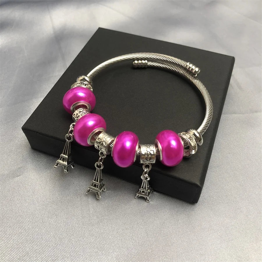 2024 New Designs for  Wish Store Best Seller Stainless Steel Women's Fashion Charm Bracelet with 3 Pendants
