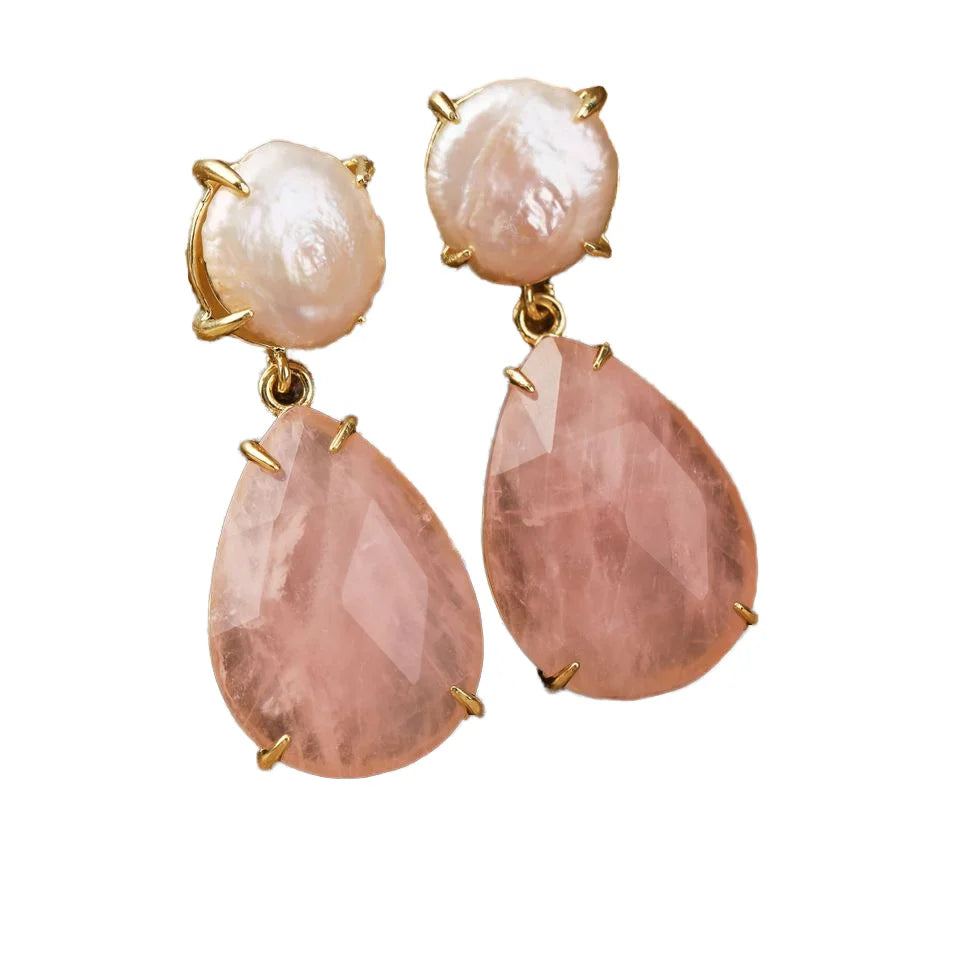 Luxury Crystal Teardrop Earrings for Women Fashion Jewelry Amethyst Quartz Pearl Earrings Wholesale Bulk