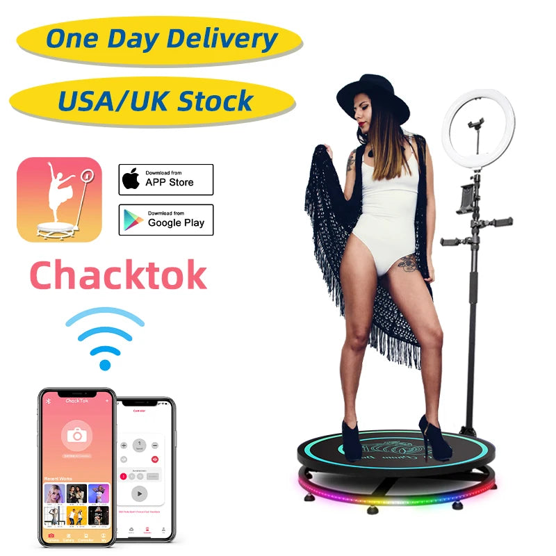 Chacktok US Stock Supports Chacktok 360 Photo Booth 68/57cm 22.5/26.8 Inch Fast Delivery Local After-Sales Service
