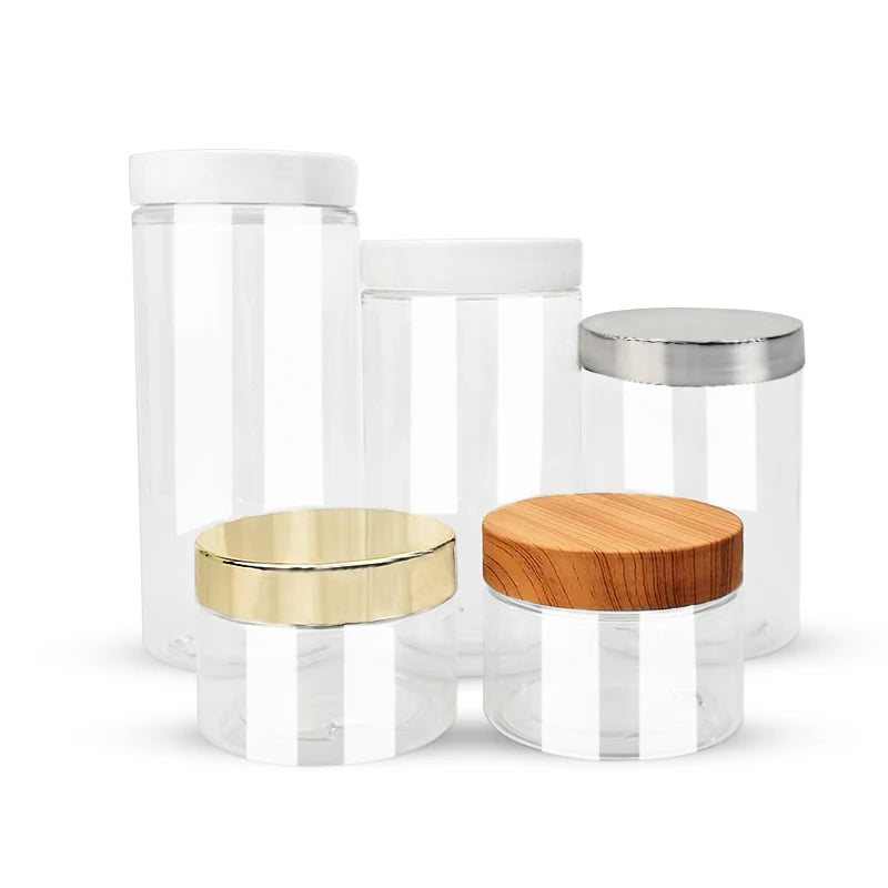 Luxury 1oz 2oz 4oz 6oz 8oz 500ml Plastic Body Scrub Container Cosmetic Cream Jar with Shiny Gold Lid