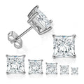 GE53 Korean Trendy Cubic Zircon CZ Stud Earrings 925 Sterling Silver Square Diamond Hypoallergenic Earring for Women Men Jewelry