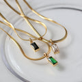 18k Gold Plated Stainless Steel Dainty Jewelry Square Clear AAA CZ Black Green White Zircon Stone Pendant Necklace for Women
