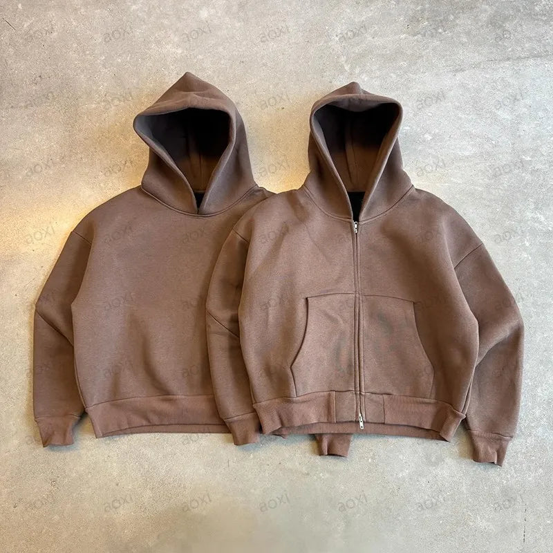 Blank Custom Logo Oem & Odm Heavy Weight Boxy Fit 500gsm Cotton Baggy Cropped Zip up Hoodies Men