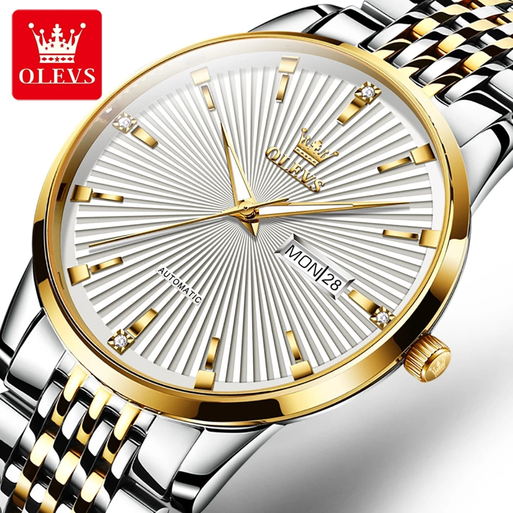 OLEVS 6653  Men's Flywheel design Automatic Mechanical Watch Deep Waterproof Stainless Steel Strap Sapphire Mirror Men Clock