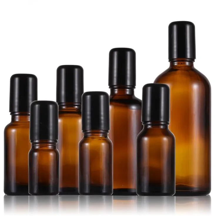 5ml 10ml 15ml 20ml 30ml 50ml 100ml Amber/blue/green Glass Roll on Bottle With Black Cap
