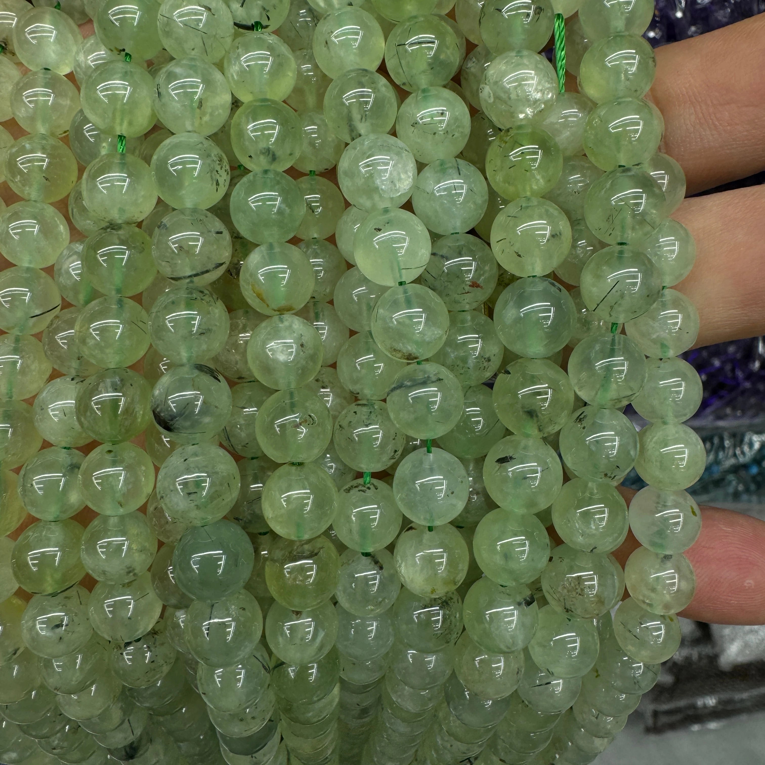 Natural Gemstone Beads Wholesale 4mm 6mm 8mm 10mm 12mm Natural Green Apple Prehnite Stone Beads for Jewelry Making