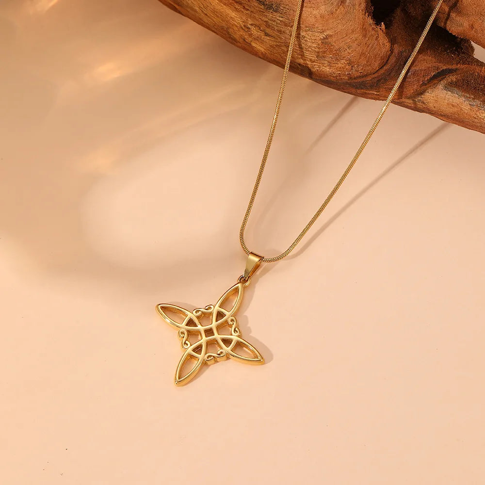 New PVD Gold Plated Stainless Steel Minimalist Chinese Knot Pendant Necklace Water Resistant Jewellery Fashion Women Jewelry
