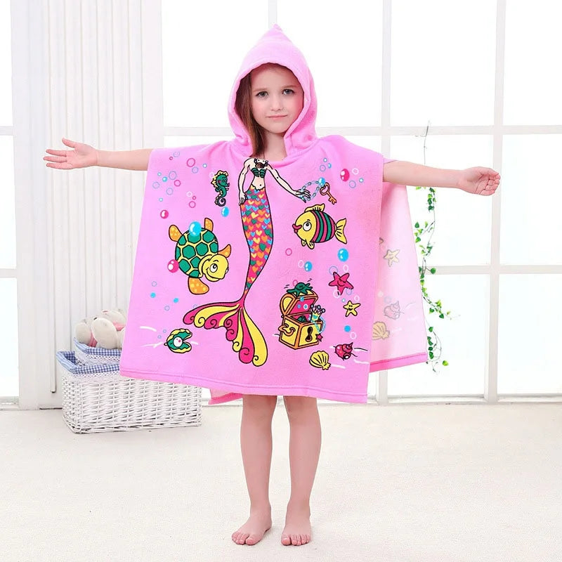 Mermaid Design Hooded Bath Towel Wrap for Girls Ultra Soft Super Absorbent Kids Hooded Beach Towel Use for Bath/Beach Swim