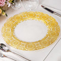 Wholesale Hot Selling Round 13 Inch Flower Embossed Golden Silver Clear Edge Tableware Dinning Glass Charger Plate Hotel Wedding
