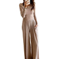 2024 New Style Round Neck Wide Leg Pants Sets Sweater Crop Top Knit Two Piece Set