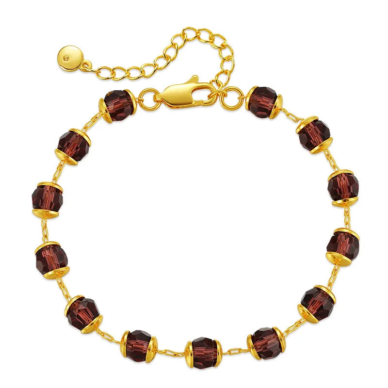 Brass Round Crystal Beaded Chain  Gold Plated Light Brown Crystal Beads Charm  for Women