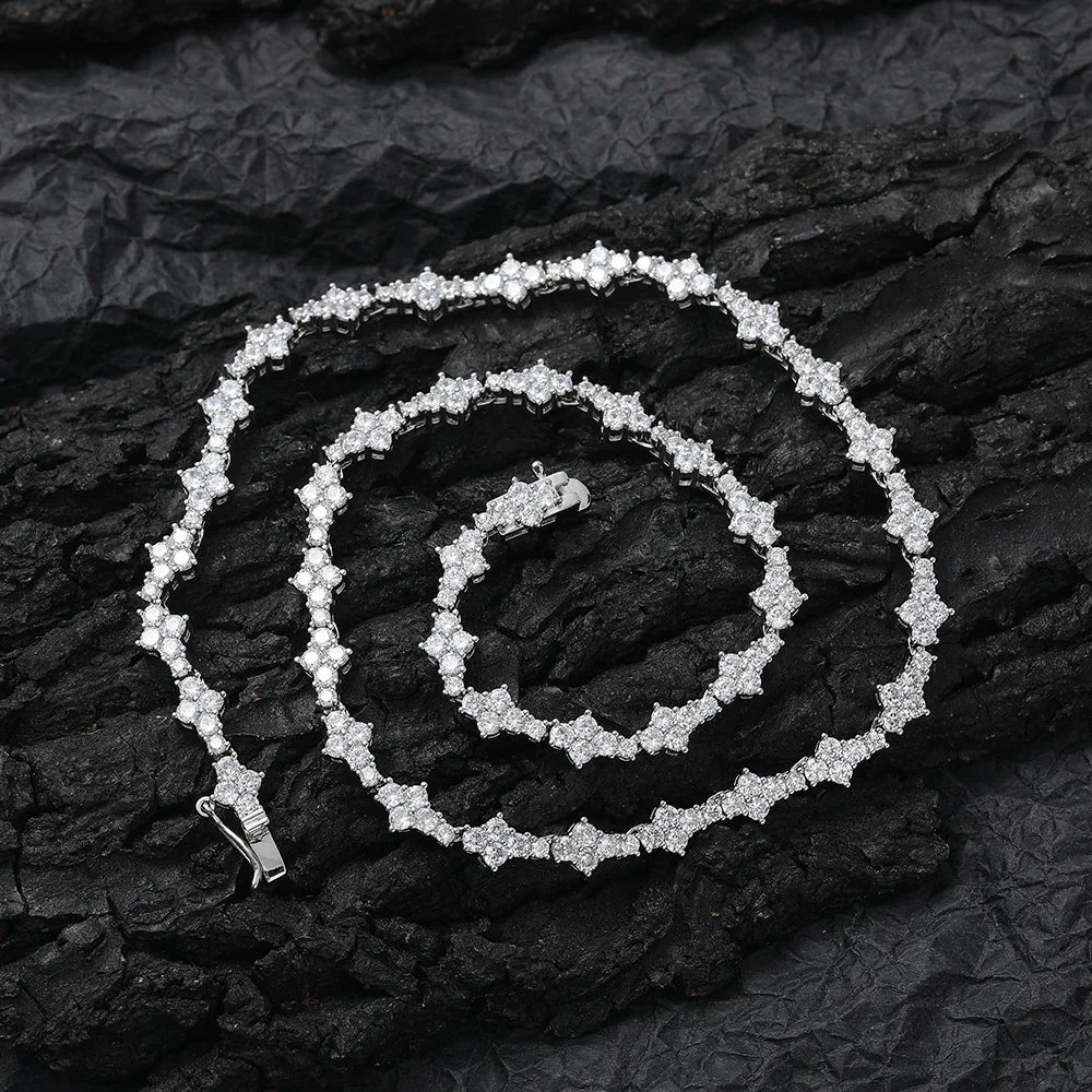 Summer Miami Punk Style Men's Flower Necklace Copper Rock Rhodium Plated Zircon Party Chains Rapper Gift