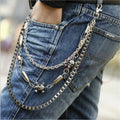 Men Trousers Pants Waist Belt Key Chain Punk Skeleton Skull Head Jean Gothic Rock Three Row Cool Hip Hop