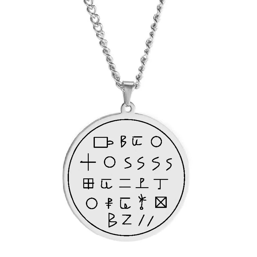 HLSS539 Hebrew Letters Jewelry Vintage Glyph Pictoglyph Stargate Logo Laser Cut Talisman Amulet Stainless Steel Pendant Necklace