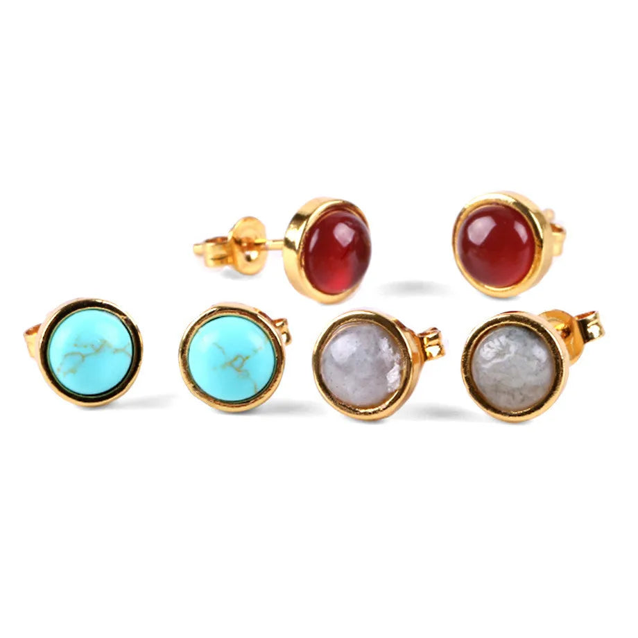 New Fashion Natural Stone Crystal Round Amethyst Gold Plated Earring Ear Stud Gemstone Jewelry Earrings Women Girl